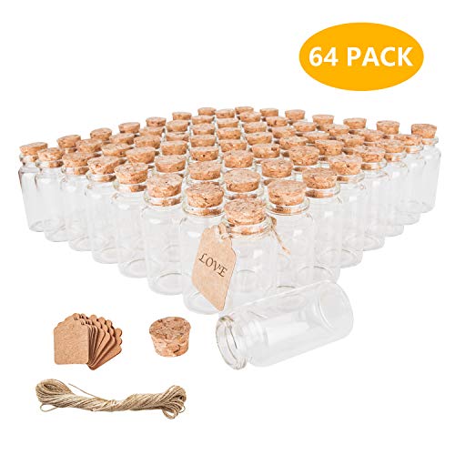 Product Cover Brajttt 30ml Glass Vials Bottles with Cork Lids, Small Jars with Personalized Label Tags and String, Mini Bottles of Candy, Wedding Favors for Guests, Set of 64