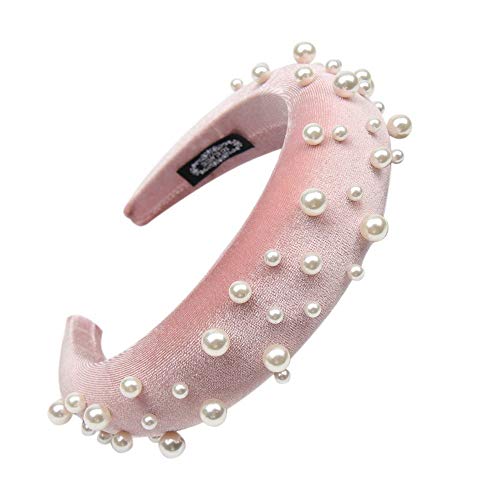 Product Cover Velvet Padded Headbands Pearl Womens 90s Black Hair Accessories Statement Fashion Retro Grace Elegant Wide Plastic Hairbands For Woman (light pink)