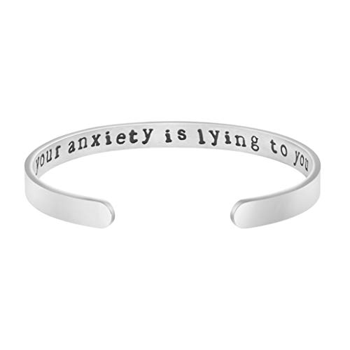 Product Cover Joycuff Your Anxiety is Lying to You Bracelet Recovery Gift Motivational Jewelry Stainless Steel Mantra Wide Cuff Bangle