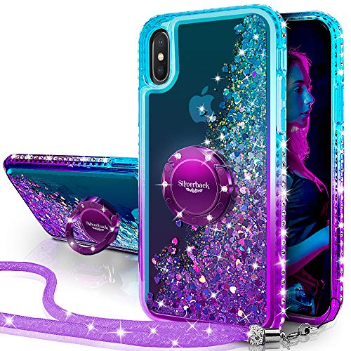 Product Cover Silverback iPhone X/XS Glitter Case, Girls Women Moving Liquid Holographic Sparkle Glitter Case with Kickstand, Bling Diamond Bumper W/Ring Stand Slim Protective Case for Apple iPhone X/XS -Purple