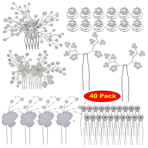 Product Cover inSowni 40 Pack Bridal Wedding Hair Side Combs+U Shaped Hair Pins Clips Pieces Barrettes Jewelry Rhinestone Pearl Flower Accessories for Women Brides Girls
