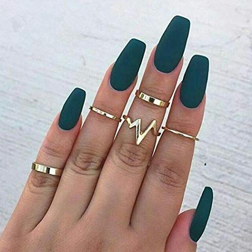 Product Cover Simsly Boho Lightning Knuckle Ring Vintage Joint Knuckle Ring Set for Women and Girls (Silver)(5PCS)