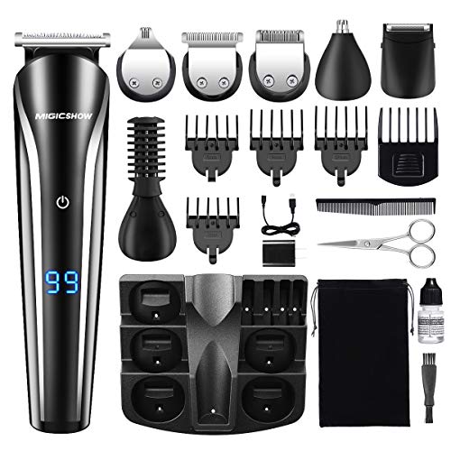 Product Cover Beard Trimmer For Men, MIGICSHOW Cordless Hair Trimmer 12 in 1 Mustache Trimmer Waterproof Multi-functional Grooming Kit for Nose Ear Hair Clippers Body Groomer with LED Display USB Rechargeable