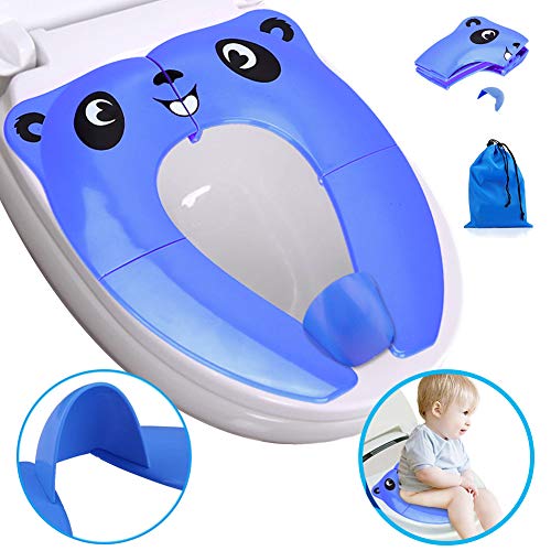 Product Cover Potty Training Seat, Portable Folding Large Non-Slip Silicone Pads Travel Potty Seat for Toddler, Recyclable Toilet Training Seat Cover with Carry Bag-Blue (Blue, 01)
