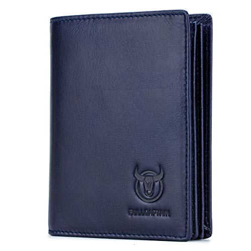 Product Cover Bullcaptain Large Capacity Genuine Leather Bifold Wallet/Credit Card Holder for Men with 15 Card Slots QB-027 (Blue)