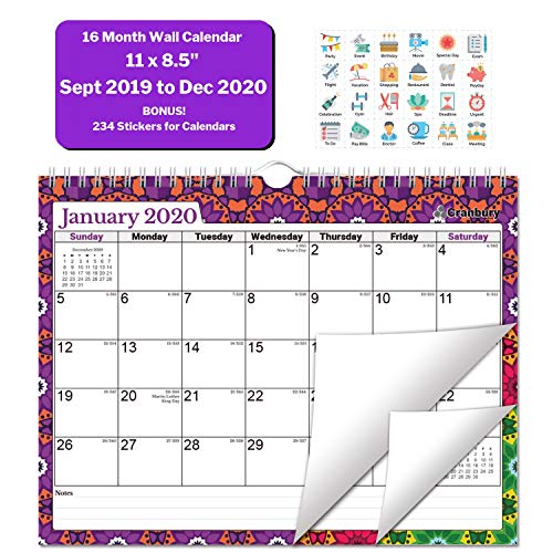 Product Cover Wall Calendar 2020 (Geometric) 11x8.5 Inch Monthly Wall Calendar, Use to December 2020, with Stickers for Calendars, Hanging Calendar 2020