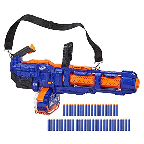 Product Cover Nerf Elite Titan CS-50 Toy Blaster -- Fully Motorized, 50-Dart Drum, 50 Official Elite Darts, Spinning Barrel -- For Kids, Teens, Adults, Convenient