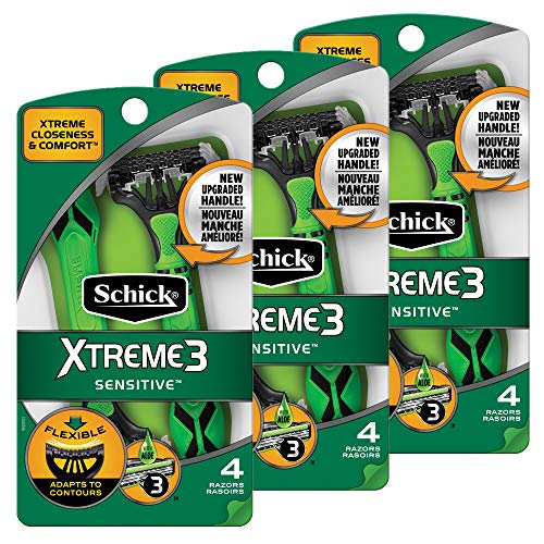 Product Cover Schick Xtreme 3 Senstive Skin Disposable Razors for Men With New Heavyweight Handle, 12 Count