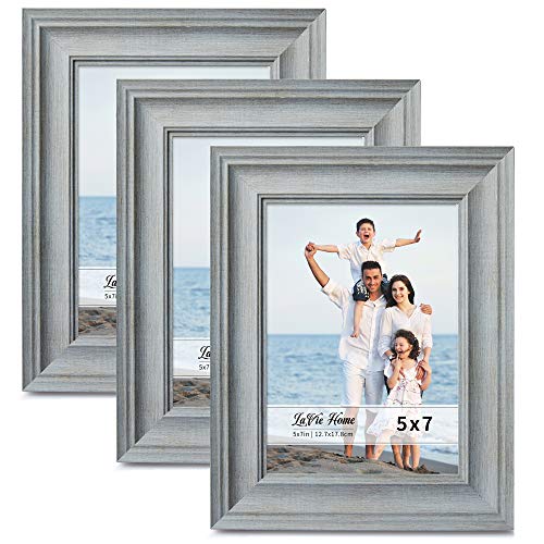 Product Cover LaVie Home 5x7 Picture Frames (3 Pack, Light Gray Wood Grain) Rustic Photo Frame Set with High Definition Glass for Wall Mount & Table Top Display, Set of 3 Elite Collection
