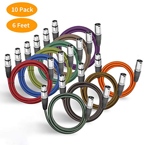 Product Cover XLR Cable 6ft, BIFALE Heavy Duty Hybrid Braided XLR Patch Cable 3Pin XLR Male to Female Multi-Colored Microphone Cable Balanced Mic/Snake Cord - 10Pack (TOP Series)