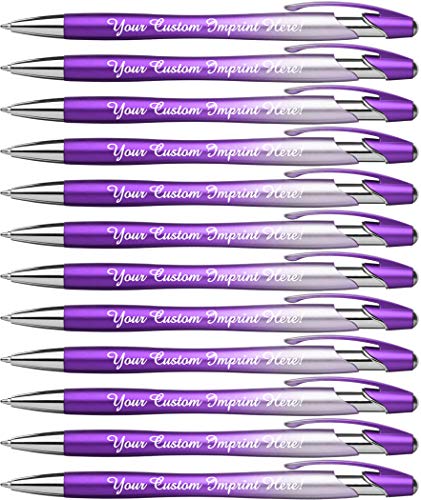 Product Cover Personalized Ballpoint Pens Click action Custom Black writing ink - The Starlite - Full color Printed Name Pens with Your Logo/Text/Message Include Personalization - 12 Qty/Box (Purple)