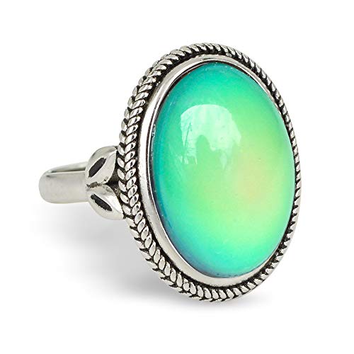 Product Cover Fun Jewels Vintage Style Antique Silver Plating Brass Oval Stone Color Change Mood Ring Size Adjustable