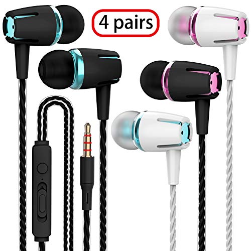 Product Cover VPB Earbud Headphones with Remote & Microphone, in Ear Earphone Stereo Sound Noise Isolating Tangle Free for iOS and Android Smartphones, Laptops (Mixed Color 4 Pairs)