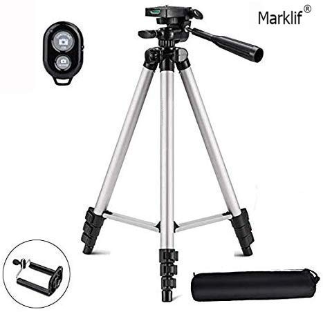 Product Cover Marklif® Adjustable Aluminium Alloy Tripod Stand Holder for Mobile Phones, 360 mm -1050 mm, 1/4 inch Screw Mobile Holder Bracket with Shutter Remote Controller