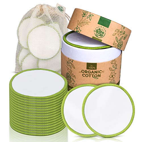 Product Cover Greenzla Reusable Makeup Remover Pads (18 Pack) With Washable Laundry Bag And Round Box for Storage | Zero Waste Reusable Cotton Pads| 100% Organic Cotton Rounds For All Skin Types