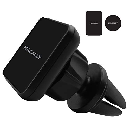 Product Cover Macally Magnetic Car Air Vent Phone Holder Mount with Super Strong Magnets for Apple iPhone Xs Max Xr X 8 7 Plus, Samsung Galaxy S10 S10 Plus S10E S9 S8 S7, Note 9 Note 8, LG, GPS, and More