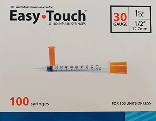 Product Cover Easy Touch Syringes, 30 Gauge 1cc ½, 100 Syringes Each Box (0.5 30Gx1/2)