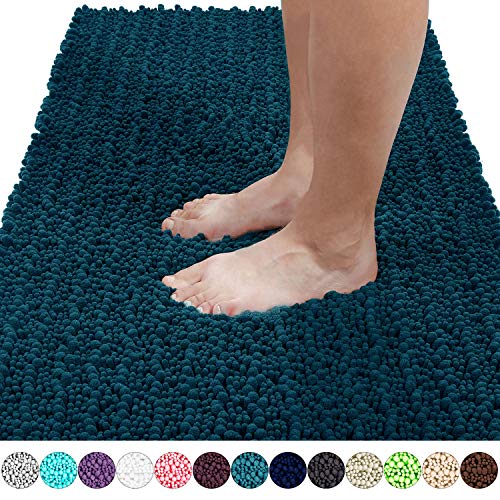 Product Cover Yimobra Original Luxury Shaggy Bath Mat, Soft and Cozy, Super Absorbent Water, Non-Slip, Machine-Washable, Thick Modern for Bathroom Bedroom (44.1 X 24 Inch, Peacock Blue)