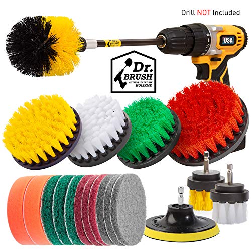 Product Cover Holikme 20Piece Drill Brush Attachments Set,Scrub Pads & Sponge, Power Scrubber Brush with Extend Long Attachment All purpose Clean for Grout, Tiles, Sinks, Bathtub, Bathroom, Kitchen