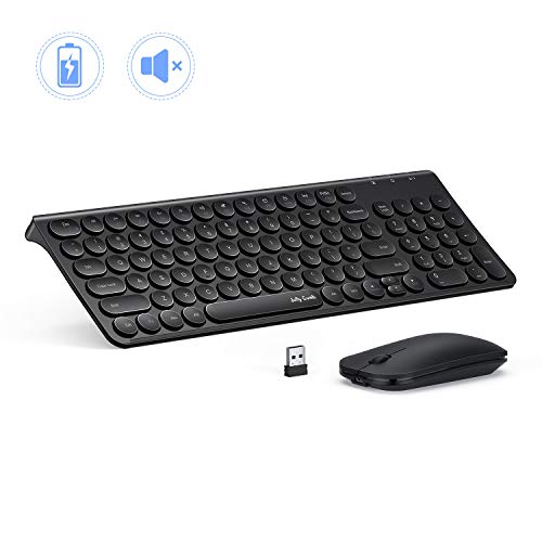 Product Cover Rechargeable Wireless Keyboard and Mouse, Jelly Comb 2.4GHz Ultra Slim Quiet Keyboard and Mouse Combo with Round Keys for Windows, Laptop, Notebook, PC, Computer