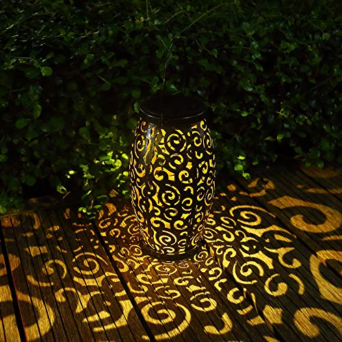 Product Cover GLAMOURIC Solar Lantern Lights Garden Hanging Lantern with Handle Retro Metal Waterproof LED Landscape lights for Patio and Yard (Bronze)