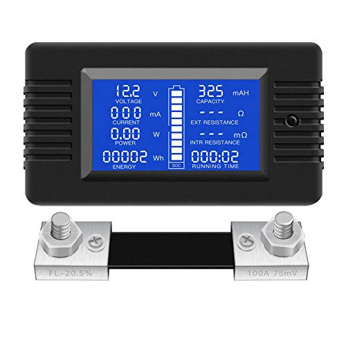 Product Cover DC Multifunction Battery Monitor Meter,0-200V,0-100A (Widely Applied to 12V/24V/48V RV/Car Battery) LCD Display Digital Current Voltage Solar Power Meter Multimeter Ammeter Voltmeter