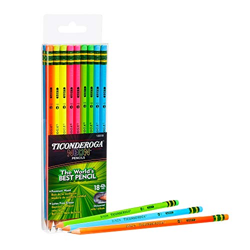Product Cover Ticonderoga Neon Pencils, #2 Pre-Sharpened Wood Pencils with Erasers, 18-Count, 13018