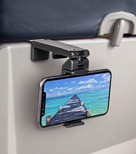 Product Cover Universal Airplane in Flight Phone Mount. Handsfree Phone Holder with Multi-Directional Dual 360 Degree Rotation. Use As Phone Stand, Handheld, Mount On Table Or Cabinet. US Patent: US10,272,847 B1