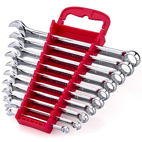 Product Cover Max Torque 10-Piece Premium Combination Wrench Set, Chrome Vanadium Steel, Long Pattern Design | Include Metric Sizes 6, 8, 10, 11, 12, 13, 14, 15, 17, 19mm with Storage Rack Organizer