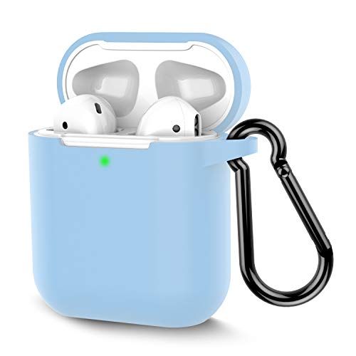 Product Cover AirPods Case, Coffea Protective Silicone Cover Skin with Keychain for AirPods 2 Wireless Charging Case [Front LED Visible] (Sky Blue)