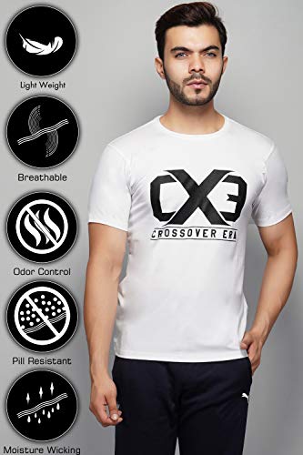 Product Cover Crossover Men's Round Neck T-Shirts Half Sleeve Cotton Casual for Gym Workout Sports (White, Large)