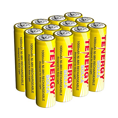 Product Cover Tenergy Solla Rechargeable NiMH AA Battery, 1000mAh Solar Batteries for Solar Garden Lights, Anti-Leak, Outdoor Durability, 5+ Years Performance, 12 PCS, UL Certified