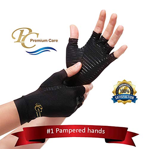 Product Cover Premium Copper Compression Arthritis Gloves - Highest 88% Infused Copper Content Available #1 Best Copper Infused Glove for Women and Men. Pain Relief and Healing for Arthritis, Carpal Tunnel (Medium)