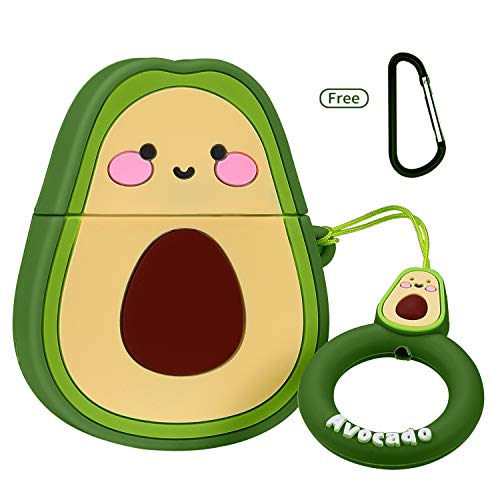 Product Cover Coralogo Compatible with Airpods 1/2 Cute Case,Cartoon Character Silicone Fruit Airpod Designer Skin Kawaii Funny Fun Cool Keychain Design Cover Kids Teens Air pods Cases for Girls Boys(3D Avocado)