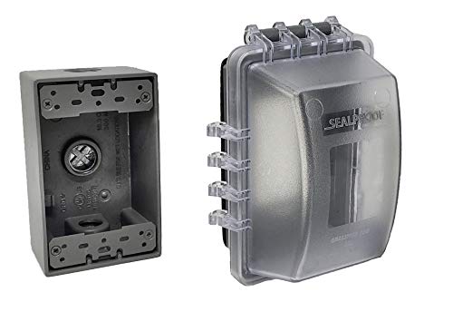 Product Cover Sealproof 1-Gang Weatherproof Exterior In Use Outlet Cover and Box Kit - Single Gang Metallic Electrical Outlet Box with Three 1/2-Inch Holes and UL Extra Duty, Lockable, In Use Outdoor Outlet Cover