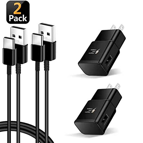 Product Cover Adaptive Fast Wall Charger Adapter Compatible with Samsung Galaxy S10 / S10+ / S9 / S9+ / S8 / S8+ / Note 8 / Note 9 [2 Pack (Wall Chargers and Type C Cables (Black)]