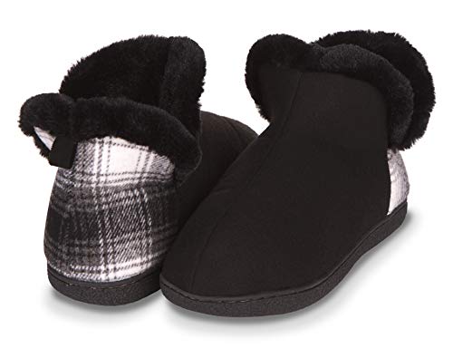 Product Cover Floopi Indoor, Outdoor Slippers for Women- Fur Lined House Booties, Ankle High, Closed-Back Cut- Triple Memory Foam Insole, Warm, Fuzzy Faux Fur Lining, Rubber Outsole-Slip-ons (L, Black-206)