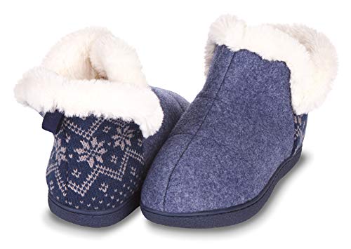 Product Cover Floopi Indoor, Outdoor Slippers for Women- Fur Lined House Booties, Ankle High, Closed-Back Cut- Triple Memory Foam Insole, Warm, Fuzzy Faux Fur Lining, Rubber Outsole-Slip-ons (M, Blue-206)
