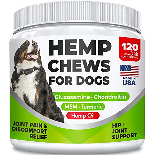 Product Cover All-Natural Hemp Chews + Glucosamine for Dogs - Advanced Hip & Joint Supplement w/Hemp Oil Turmeric MSM Chondroitin + Hemp Protein to Improve Mobility - Joint Pain Relief Made in The USA - 120 Ct