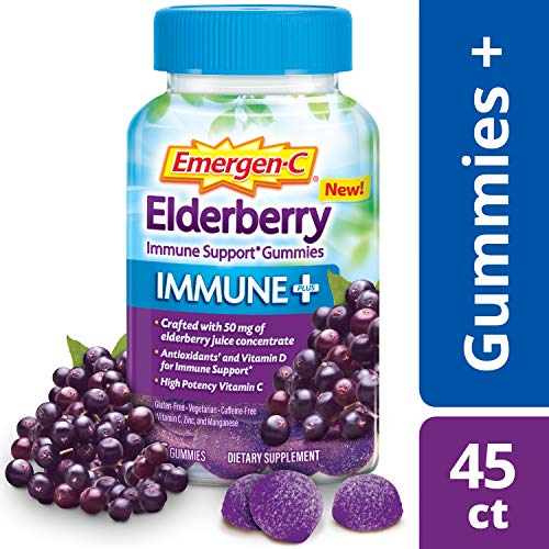 Product Cover Emergen-C Immune+ Gummies (45 Count, Elderberry Flavor) Immune Support with 750mg Vitamin C, Plus Vitamin D and Zinc, Vegetarian, Caffeine Free, and Gluten Free Dietary Supplement