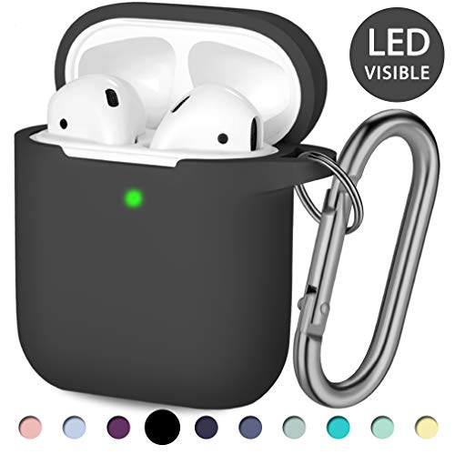 Product Cover Hamile Apple Airpod Case, [Front LED Visible] Silicone Case Shockproof Protective Case for Apple AirPods 2 & 1 Wireless Charging Case, with Keychain, Men Boys (Black)