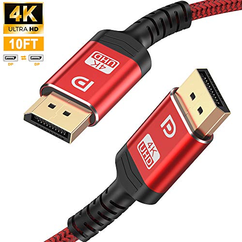 Product Cover DisplayPort Cable,Capshi 4K DP Cable Nylon Braided -(4K@144Hz, 4K@60Hz, 2K@165Hz) Gold-Plated DP to DP Cable Ultra High Speed Display Port Cable 10ft for Laptop PC TV etc- Gaming Monitor Cable (Red)
