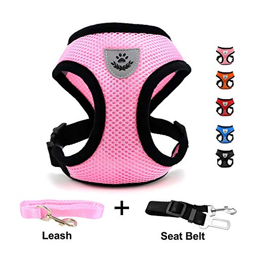 Product Cover INVENHO Mesh Harness with Padded Vest for Puppy and Cats No Choke Design Ventilation Gift with One Leash & Seat Belt(X-Small,Pink)