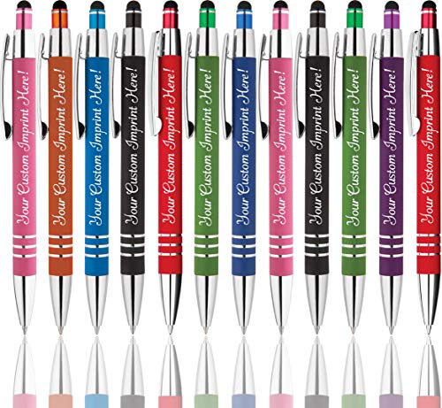 Product Cover Personalized Pens - Hottie Rubberized Soft Touch Ballpoint Pen with Stylus tip is a stylish, premium metal pen, black ink, medium point.- Includes Personalization (Box of 12) (Assorted)