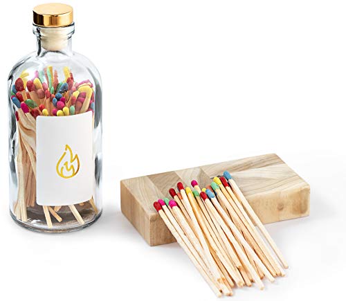 Product Cover Decorative Matches, Premium Wooden Matches | Artisan Long Matches for Candles, Rainbow Safety Matches for Lighting Candles with Match Striker On The Bottle | Perfect Candle Accessories, Home Decor