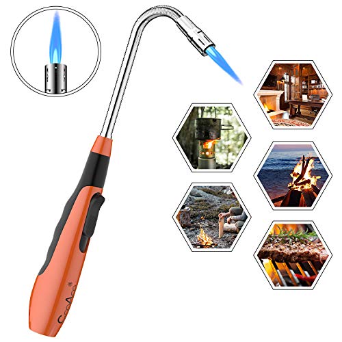 Product Cover Torch Fire Lighter Jet Flame Butane Gas Refillable Safety Igniter Improved for Hob Stove Oven Wood Burners Fireplace Grills BBQ Cookers Camping Outdoor Long Candle Lighters (No Butane Prefilled)