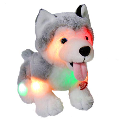 Product Cover Athoinsu Light up Stuffed Husky Puppy Dog Soft Plush Toy with Magic LED Night Lights Birthday Valentines Gifts for Toddler Kids, 8''