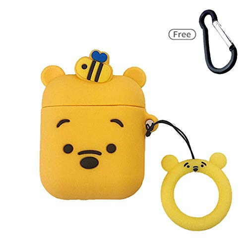 Product Cover Honey Winnie Airpods Case,Cute 3D Cartoon Winnie The Pooh Case for Apple Airpods, 3-in-1 Airpods Accessories Shockproof Protective Silicone Cover and Skin for Apple Airpods 2&1 Charging Case