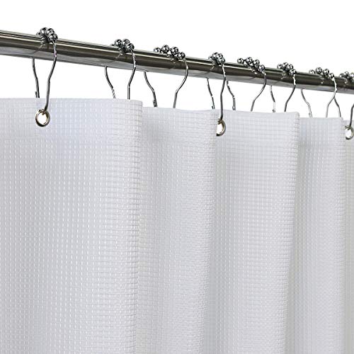 Product Cover Valea Home Fabric Shower Curtains with Waffle Weave and Rustproof Metal Grommets Waterproof Hotel Quality Bathroom Curtains, 72 x 72 inch, White