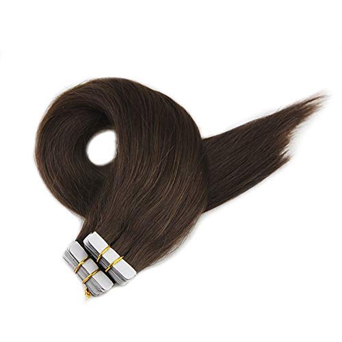 Product Cover Full Shine Tape In Hair Extensions Color #4 Middle Brown 20Pcs Short Hair For Women 12 Inch Tape In Silky Straight Extentions Remy Tape Ins Human Hair 30G Fashion Couture Tape Gule On Hair Thick Ends